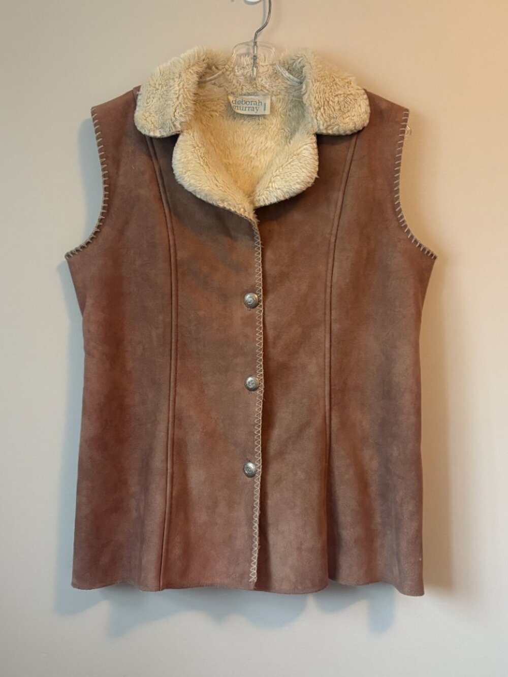 Vintage Deborah Murray Faux Suede Sherpa Lined Vest Brown Medium M